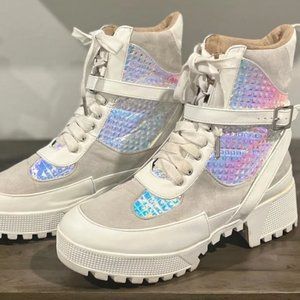 Holographic combat boots - rave shoes - festival